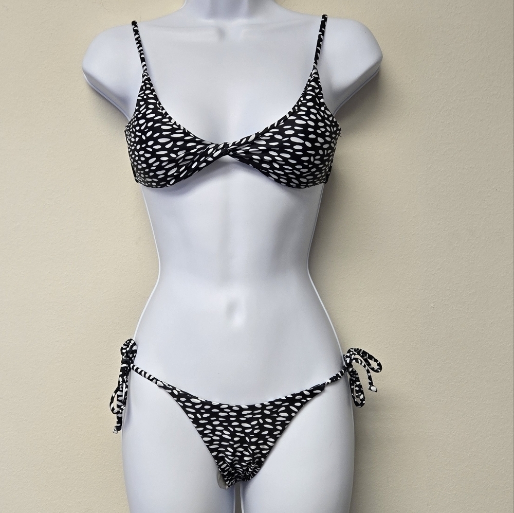 Zaful bikini  two piece set black white dots S